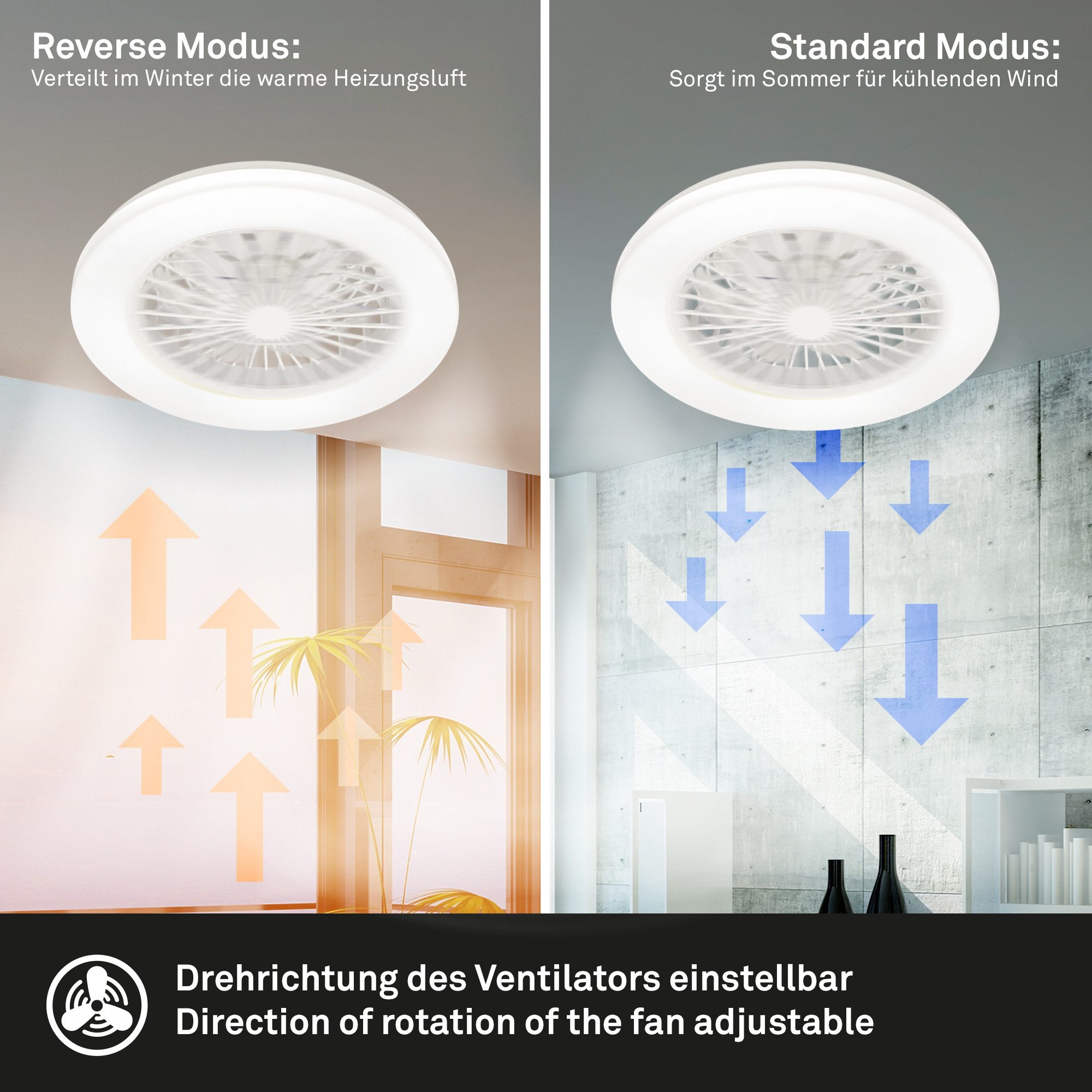 OTTO home Deckenleuchte CCT Deckenleuchte mit Ventilator Vivienna, CCT - über Fernbedienung, Dimmfunktion, Farbsteuerung, Memoryfunktion, Nachtlichtfunktion, Timerfunktion, Ventilatorfunktion, LED fest integriert, Deckenventilator mit Licht, 48,5x14,5 cm, 49Watt, Schlafzimmer