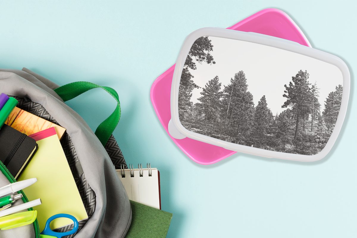 Kunststoff, rosa (2-tlg), historische eines Erwachsene, MuchoWow für Illustration Brotbox Kunststoff Kinder, Brotdose Waldes, Mädchen, Lunchbox Eine Snackbox,
