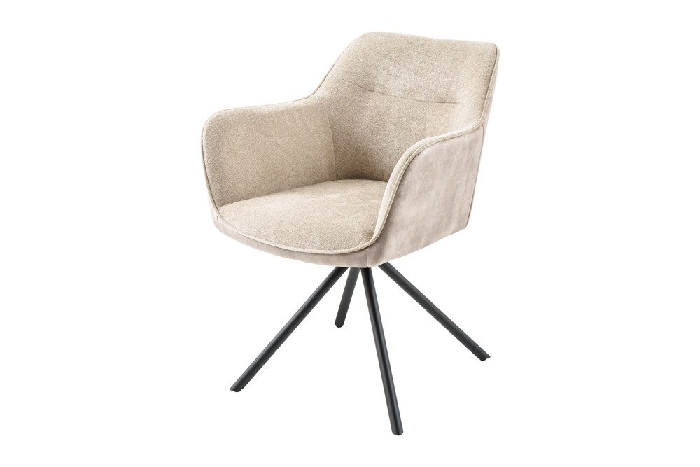 riess-ambiente Polsterstuhl VERONA champagner beige – Samt & Strukturstoff, mit Armlehne, Metall (Einzelartikel, 1 St), 180° drehbar mit Auto-Return-Funktion – ideal für Esszimmer oder Büro