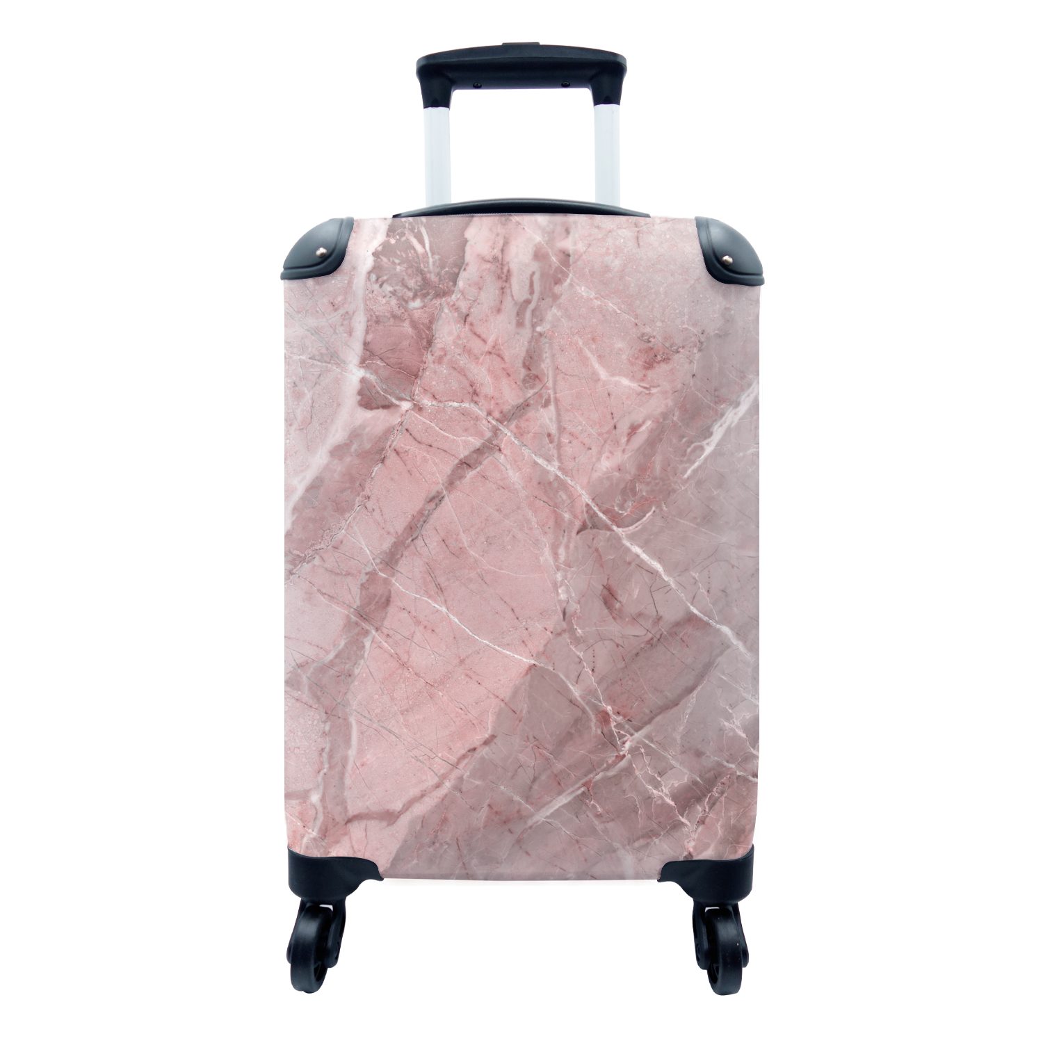 MuchoWow Handgepäckkoffer Kieselsteine - Rosa - Weiß - Granit, 4 Rollen, Reisetasche mit rollen, Handgepäck für Ferien, Trolley, Reisekoffer