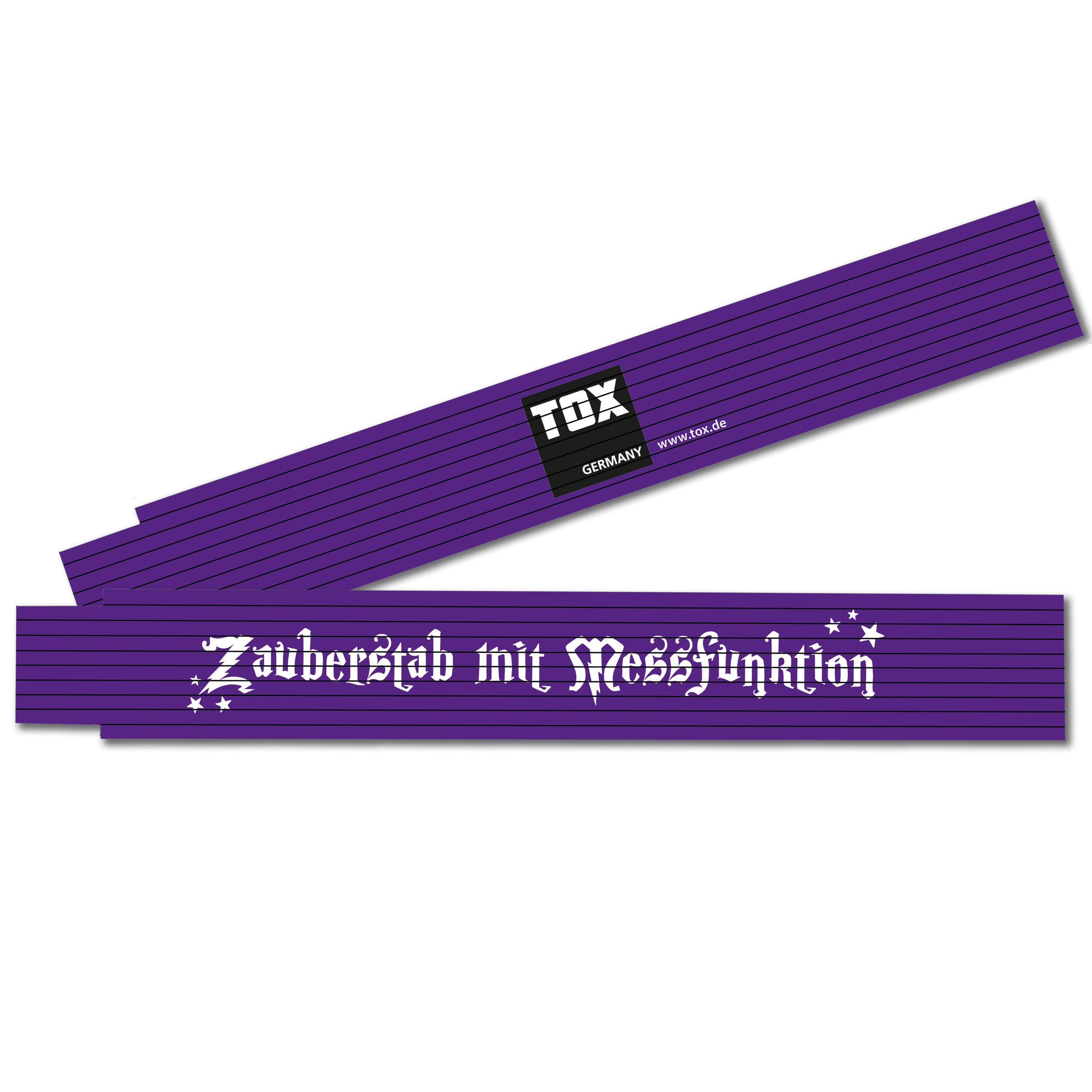 TOX-DÜBEL-TECHNIK Zollstock Meterstab 2 meter, farbenfroh mit cooler Beschriftung, in verschiedenen Farben und mit verschiedenen Sprüchen "Zauberstab mit Messfunktion" (lila)