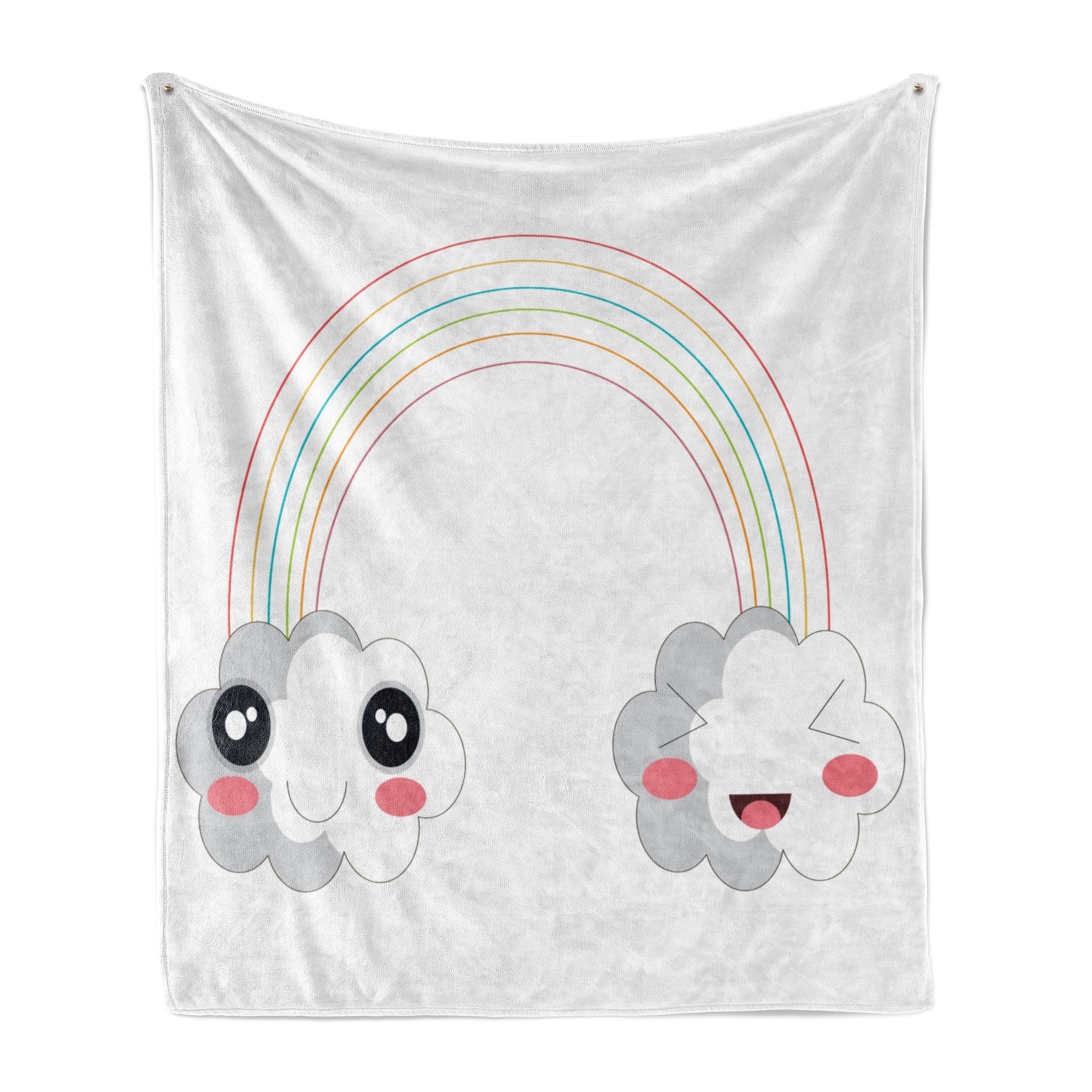 Wohndecke Gemütlicher Plüsch für den Innen- und Außenbereich, Abakuhaus, Anime Kinder Glückliche Regenbogen-Wolken