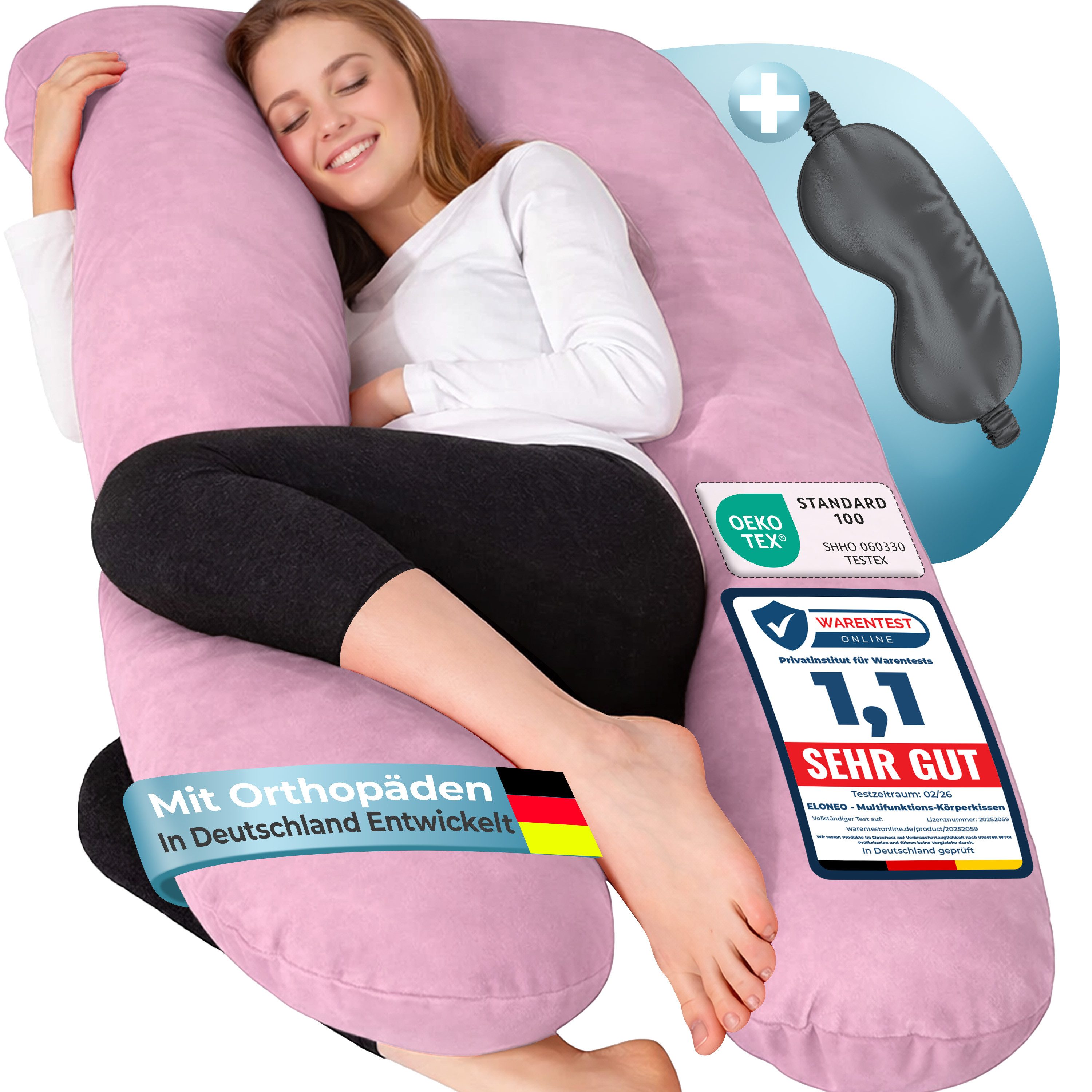 ELONEO Seitenschläferkissen XXL - Multifunktionskissen mit Bezug, formstabil, druckentlastend, bequem