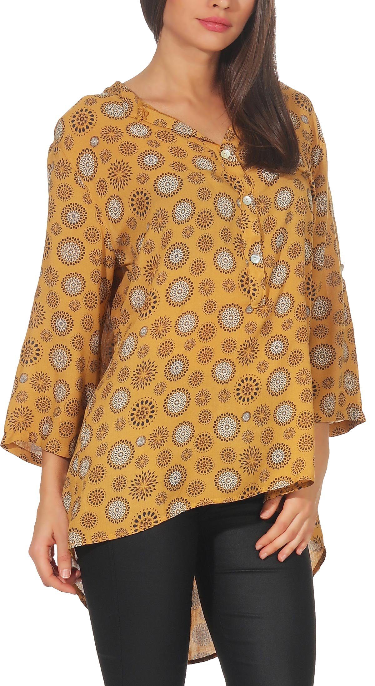 malito more than fashion Schlupfbluse malito Damen Bluse mit Print, Tunika mit ¾ Armen, Blusenshirt auch Bluse mit Kreis Blumen Print 3/4 Ärmeln Einheitsgröße