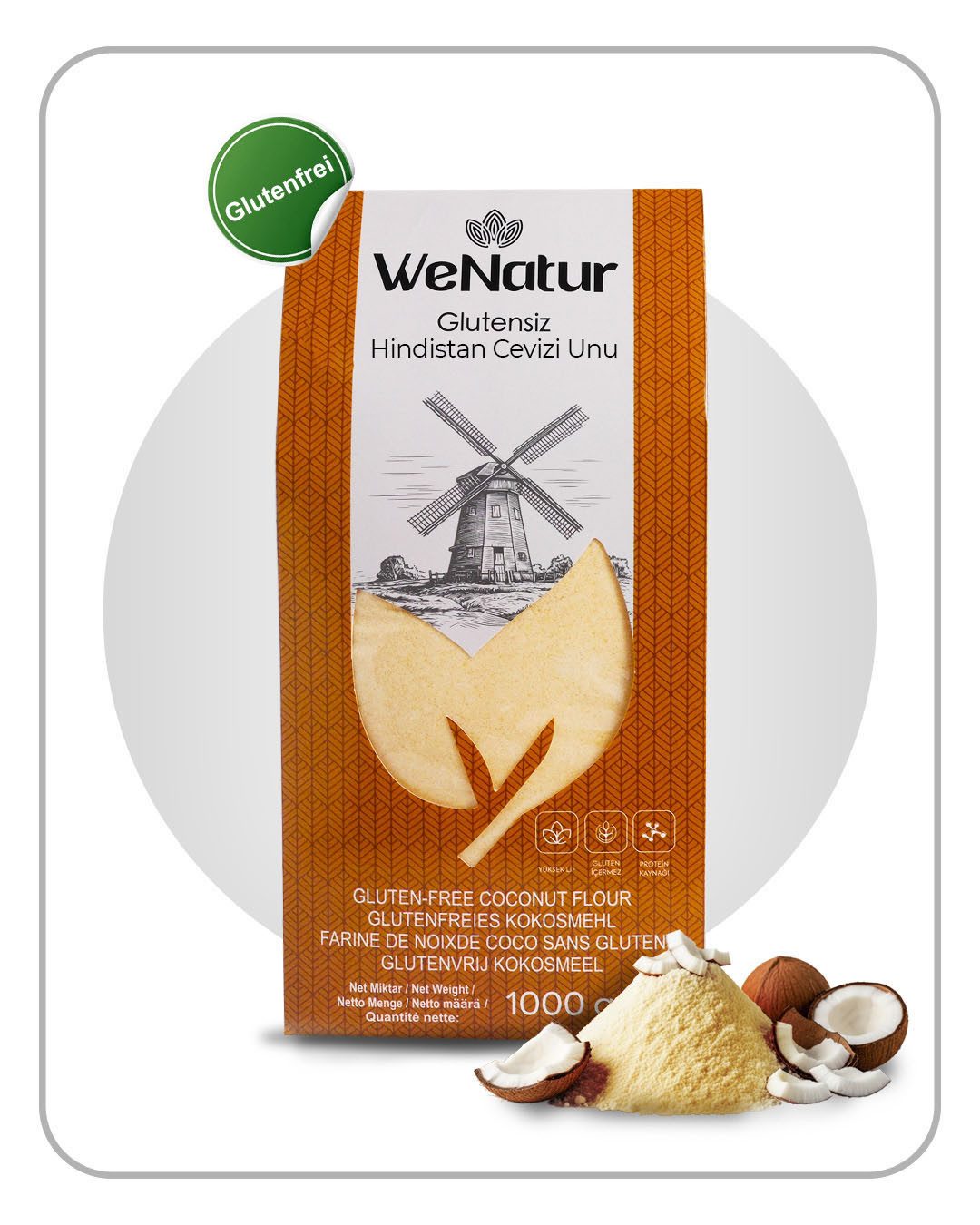 We_Natur Mehl Kokosmehl – Low-Carb, ballaststoffreich & natürlich glutenfrei 1kg, 1000 g, 100 % Natürlich, Glutenfrei