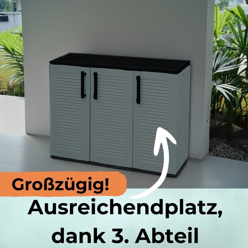 GarPet Garten-Geräteschrank Gartenschrank 3-türig Wetterfest Outdoor Schrank Kunststoff Balkon – Bild 4 von 5
