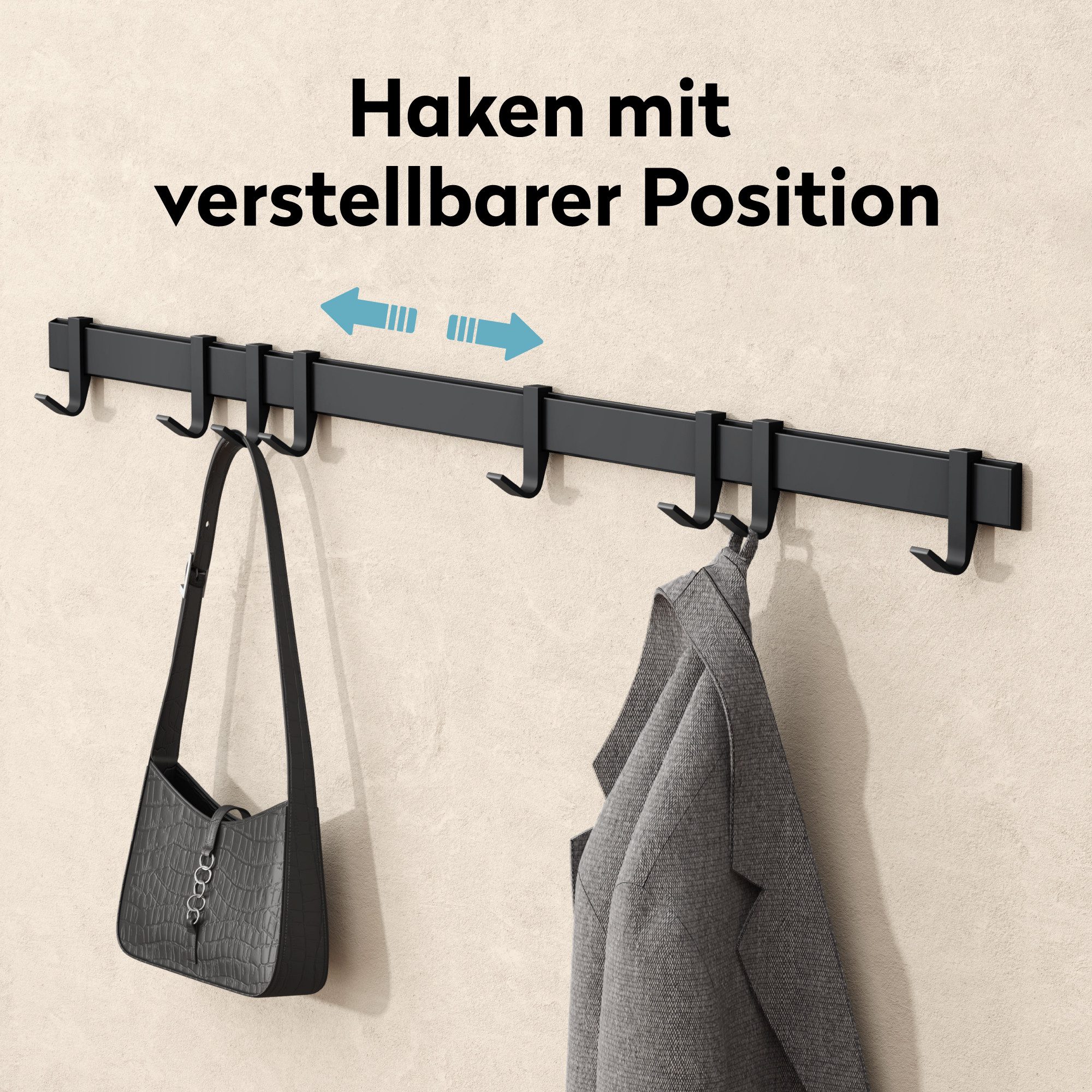 doporro Garderobenleiste Kleiderhaken 4/6/8 Verschiebbare Alu-Wandhaken selbstklebend Stalo-12 (4 St), 4 Verschiebbare Wandhaken aus Alu