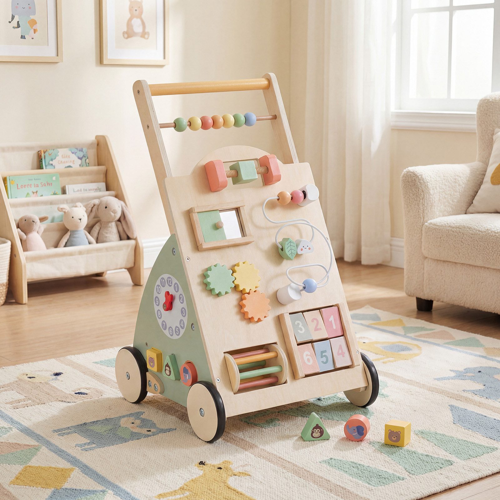 COSTWAY Kinderfahrzeug Lauflernhilfe, mit Activity Board, ab 1 Jahr, Holz