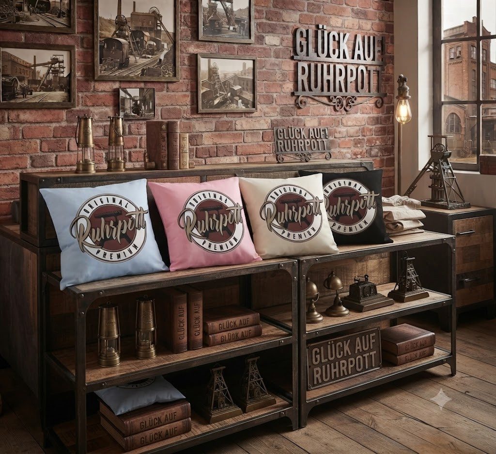 Blondie & Brownie Dekokissen Dekokissen Ruhrgebiet Förderturm Vintage Badge Wohnaccessoire, Dekokissen Ruhrpott Förderturm Revier