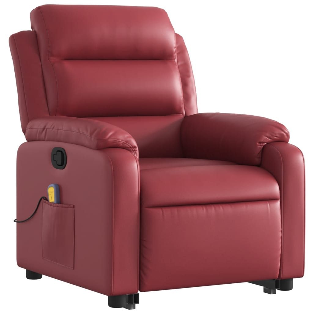 Sessel Massagesessel mit Aufstehhilfe Weinrot Kunstleder