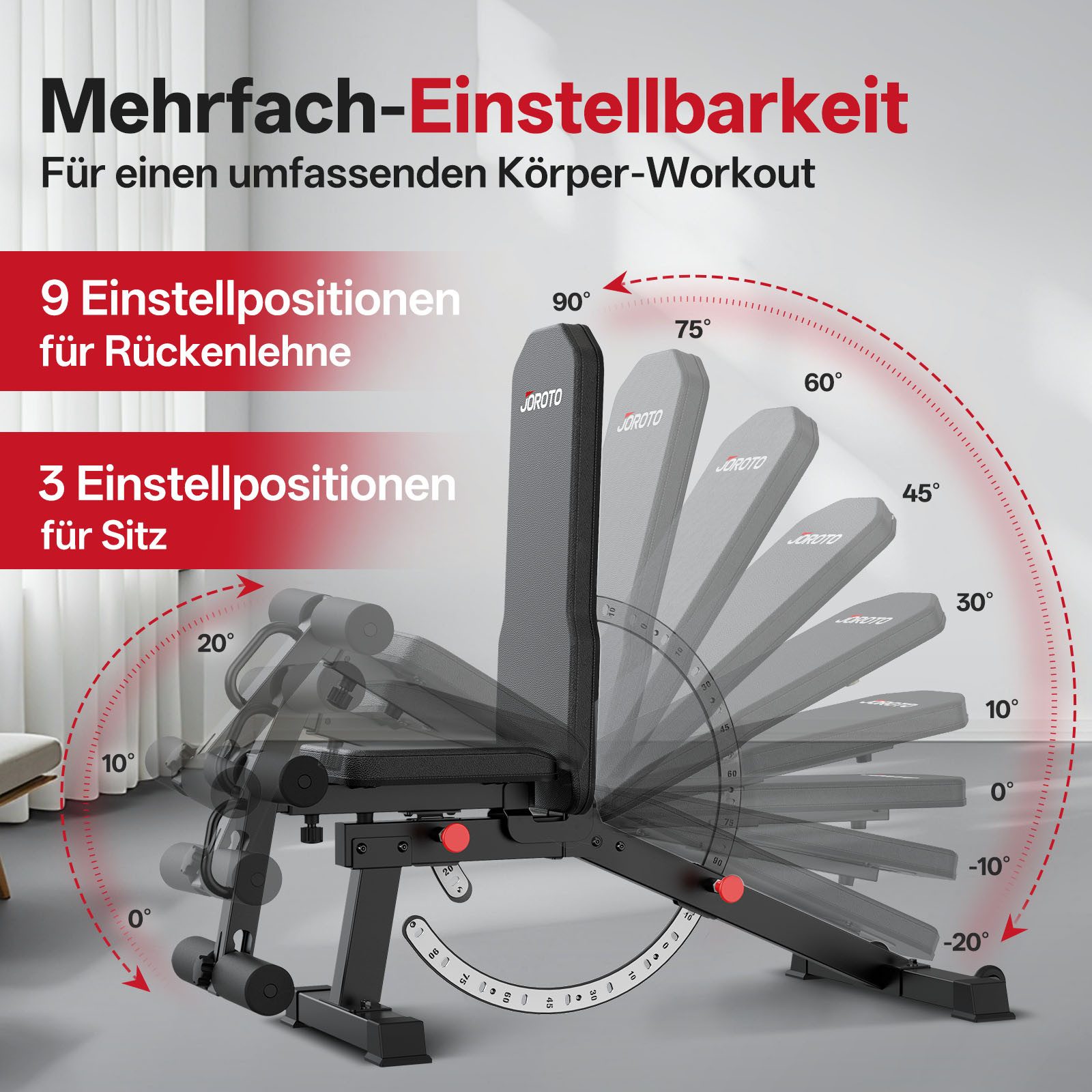 JOROTO Hantelbank Verstellbar Hantelbänke, Multifunktions Trainingsbank für Zuhause