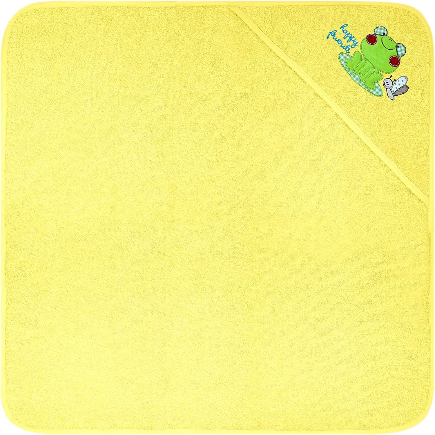 Lashuma Kapuzenhandtuch, Frottee (1-St), Badehandtuch Babys gelb 75x75 mit Stick Frosch