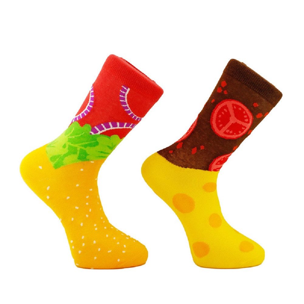 Winkee Freizeitsocken Burger Socks 2-Set Hamburger Socken (Box, 2-Paar, Größen: 36-40 & 41-45) Cheeseburger Motiv Freizeit Strümpfe