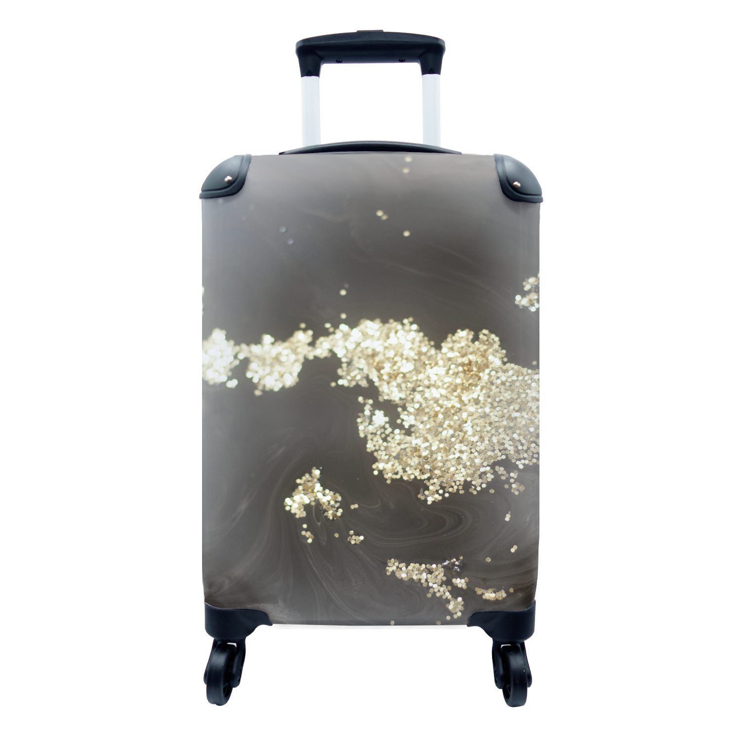 MuchoWow Handgepäckkoffer Marmor - Schwarz - Gold - Luxus, 4 Rollen, Reisetasche mit rollen, Handgepäck für Ferien, Trolley, Reisekoffer