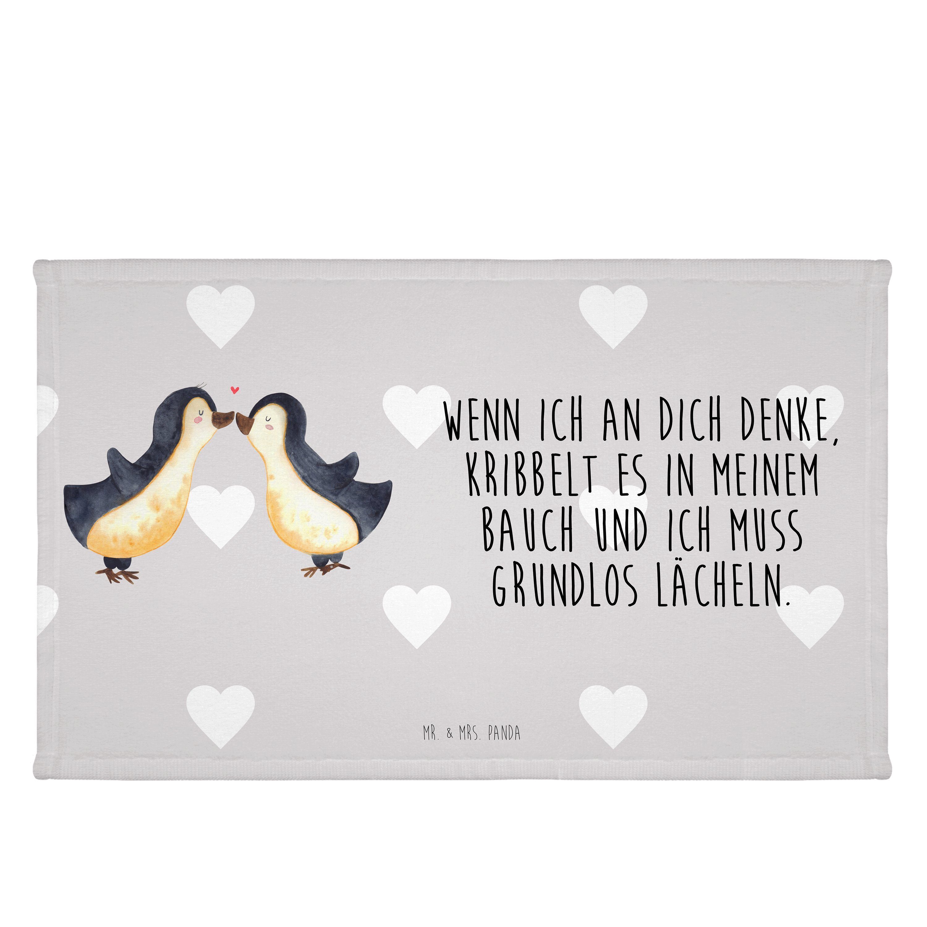 Mr. & Mrs. Panda Handtuch Pinguine Kuss - Grau Pastell - Geschenk, Reisehandtuch, Freund, Kinde, (1-St)