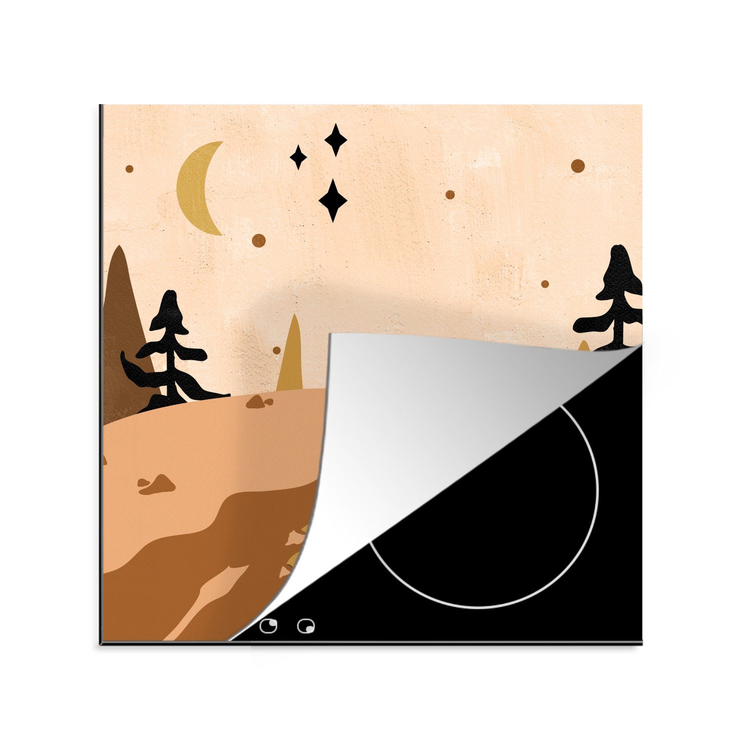 MuchoWow Herdblende-/Abdeckplatte Wald - Böhmisch - Sterne - Mond, Vinyl, (1 tlg), 78x78 cm, Ceranfeldabdeckung, Arbeitsplatte für küche | Herdabdeckplatten