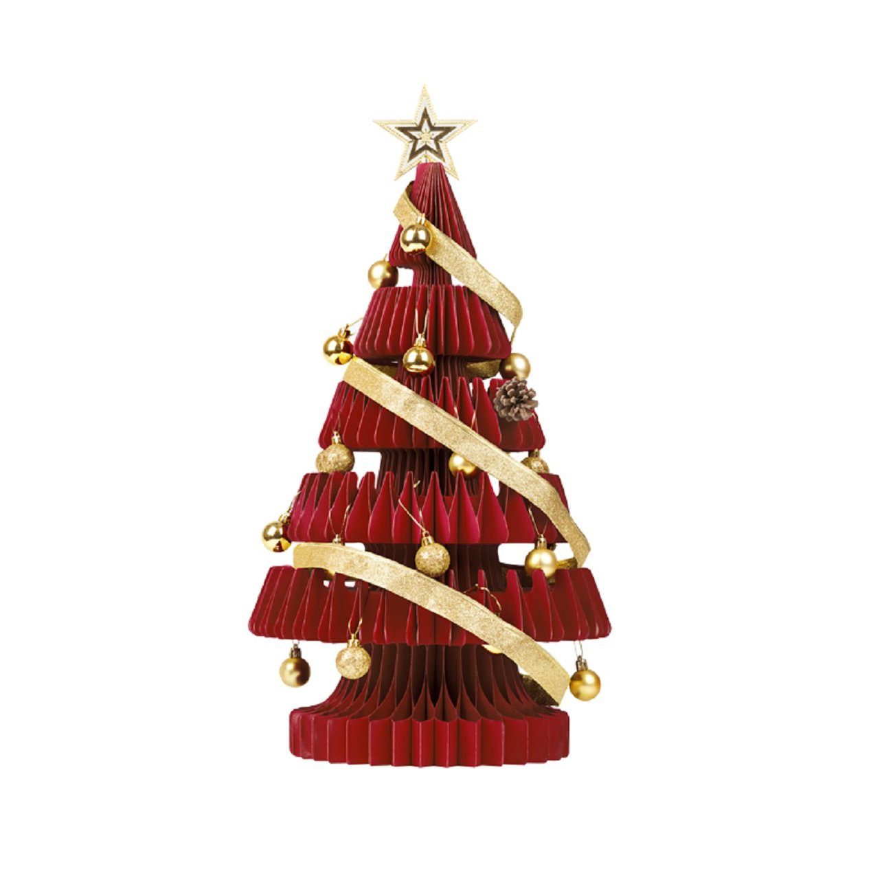 ih paper Künstlicher Weihnachtsbaum Papp Tannenbaum, Pappe Baum, Tanne, Waben Struktur Design, faltbar & leicht zu verstauen Rot