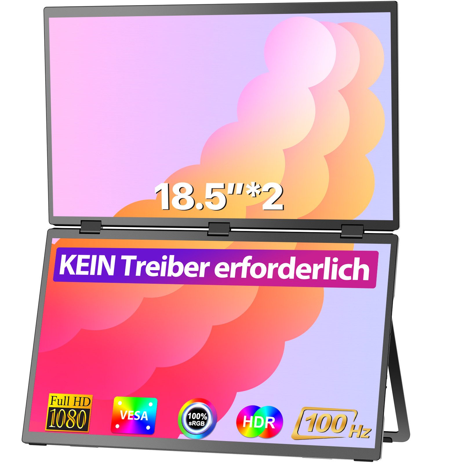 UPERFECT faltbares Doppeldisplay, Doppelter Bildschirm, Faltbarer Dual Screen Portabler Monitor (46,99 cm/18.5 ", 1920 × 1080 px, Full HD, 16 ms Reaktionszeit, 100 Hz, IPS)