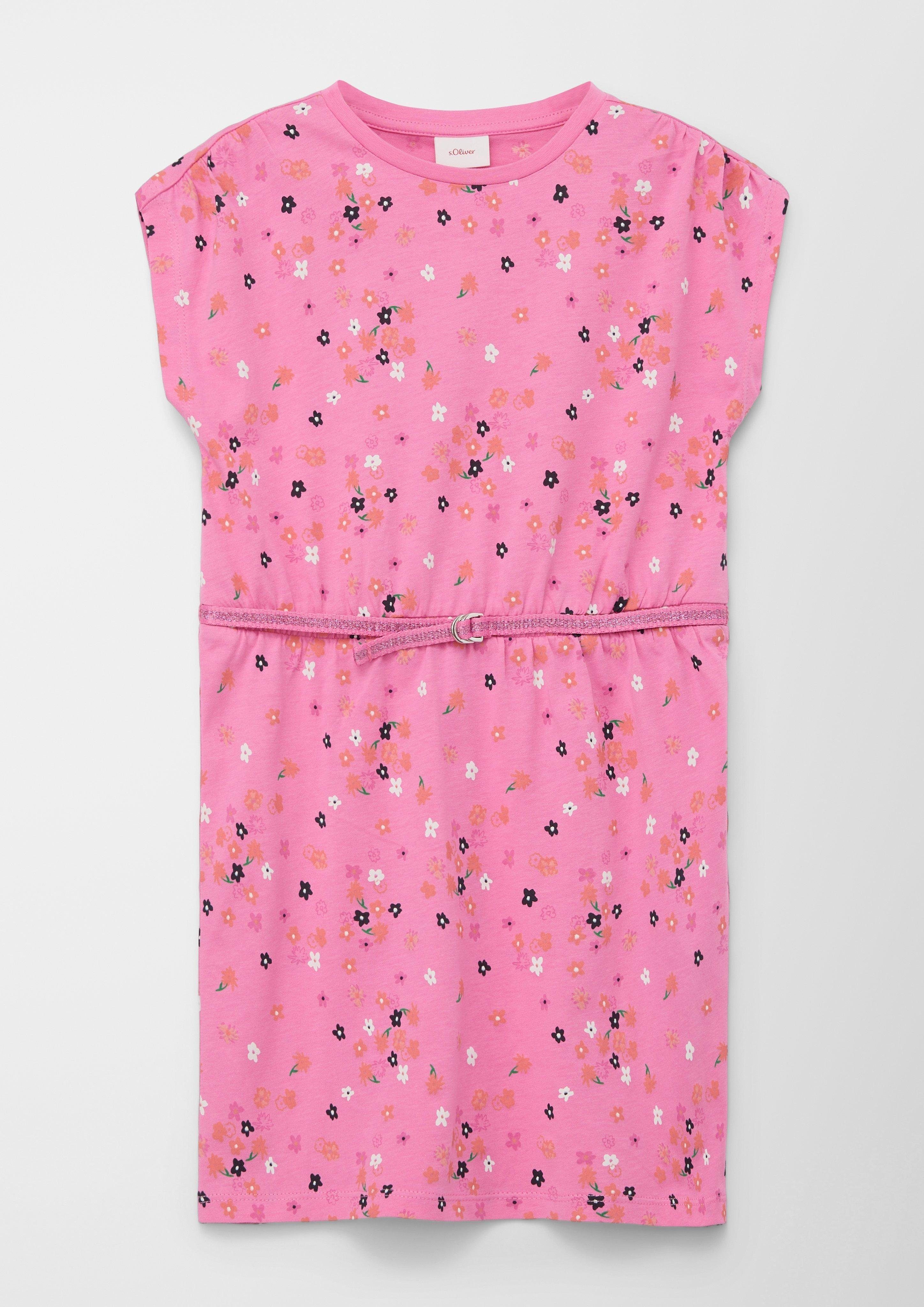 s.Oliver Minikleid Baumwollkleid mit Stoffgürtel Raffung pink