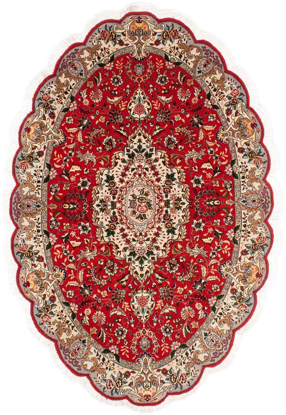 7 Einzelstück Perser rot, Orientteppich morgenland, - 195 cm oval, oval Höhe: mm, 130 - Täbriz Handgeknüpft, - Royal Zertifikat x mit - Wohnzimmer,