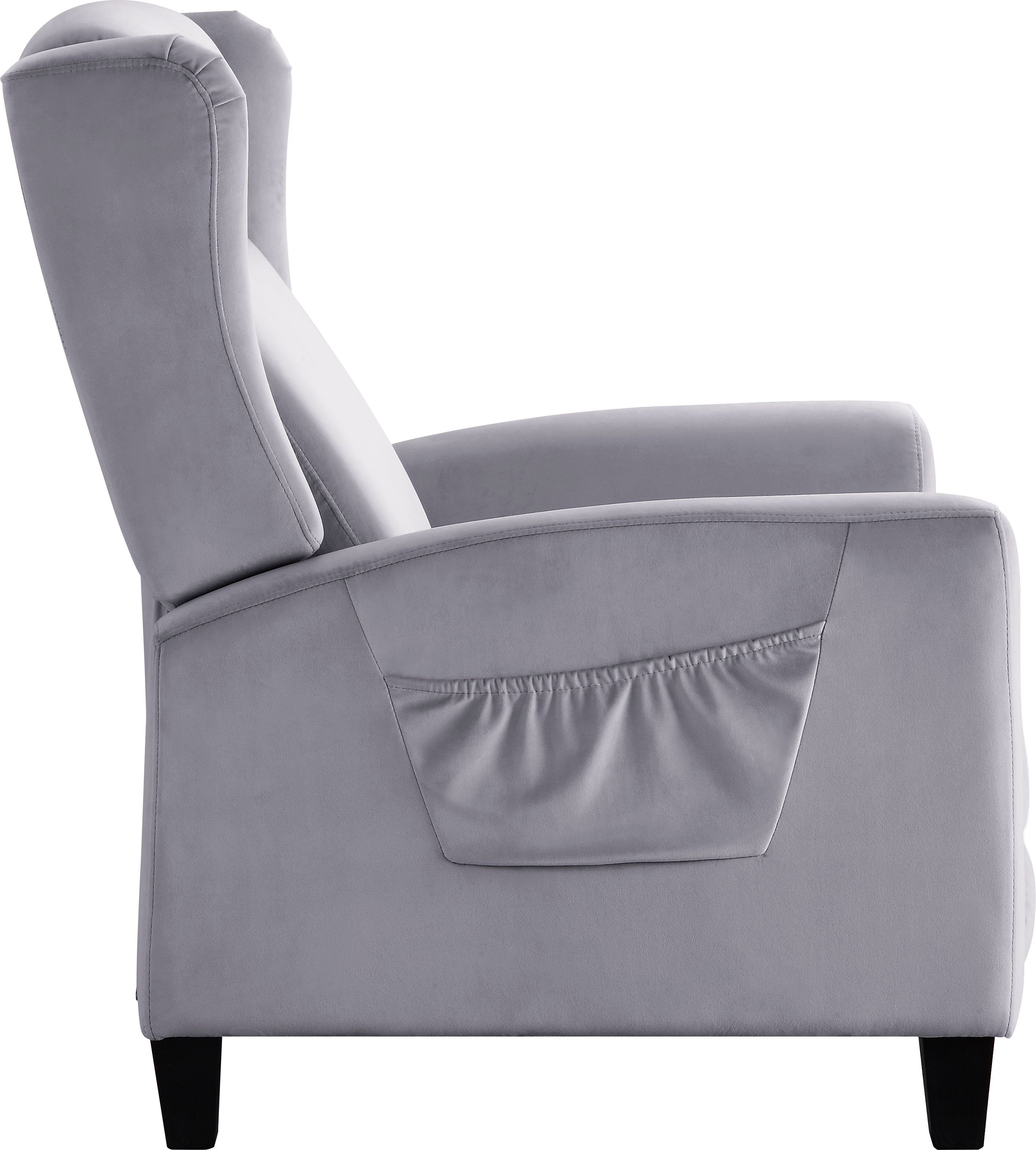 grau collection | Ohrensessel Seitentasche mit praktischer und TV-Sessel, grau home ATLANTIC Relaxfunktion klassischer