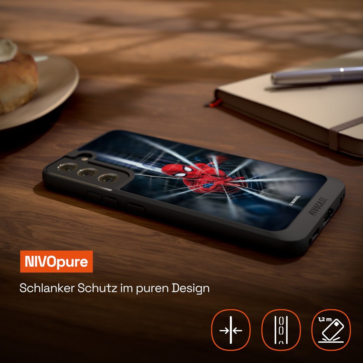 NIVOCASE Handyhülle Marvel Spider-Man Kinofilm Spider-Man Webs In Action, Samsung Galaxy S22+ Handyhülle Hülle NIVOpure Case Schwarz – Bild 5 von 5