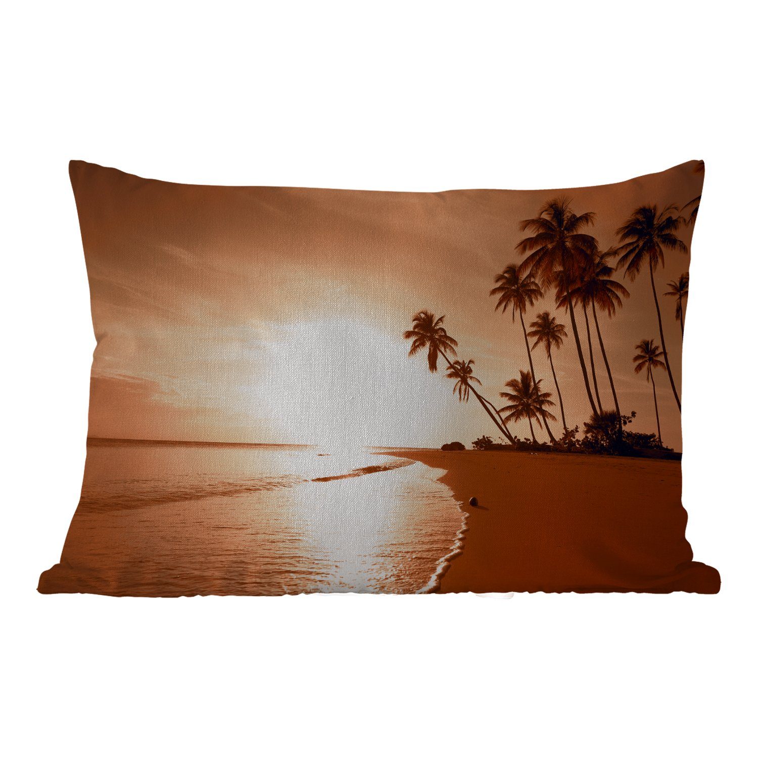 Sonnenuntergang Dekokissenbezug, Tropisch - Dekokissen Palme Strand Polyester, Meer, Kissenhülle - MuchoWow - - Outdoor-Dekorationskissen,