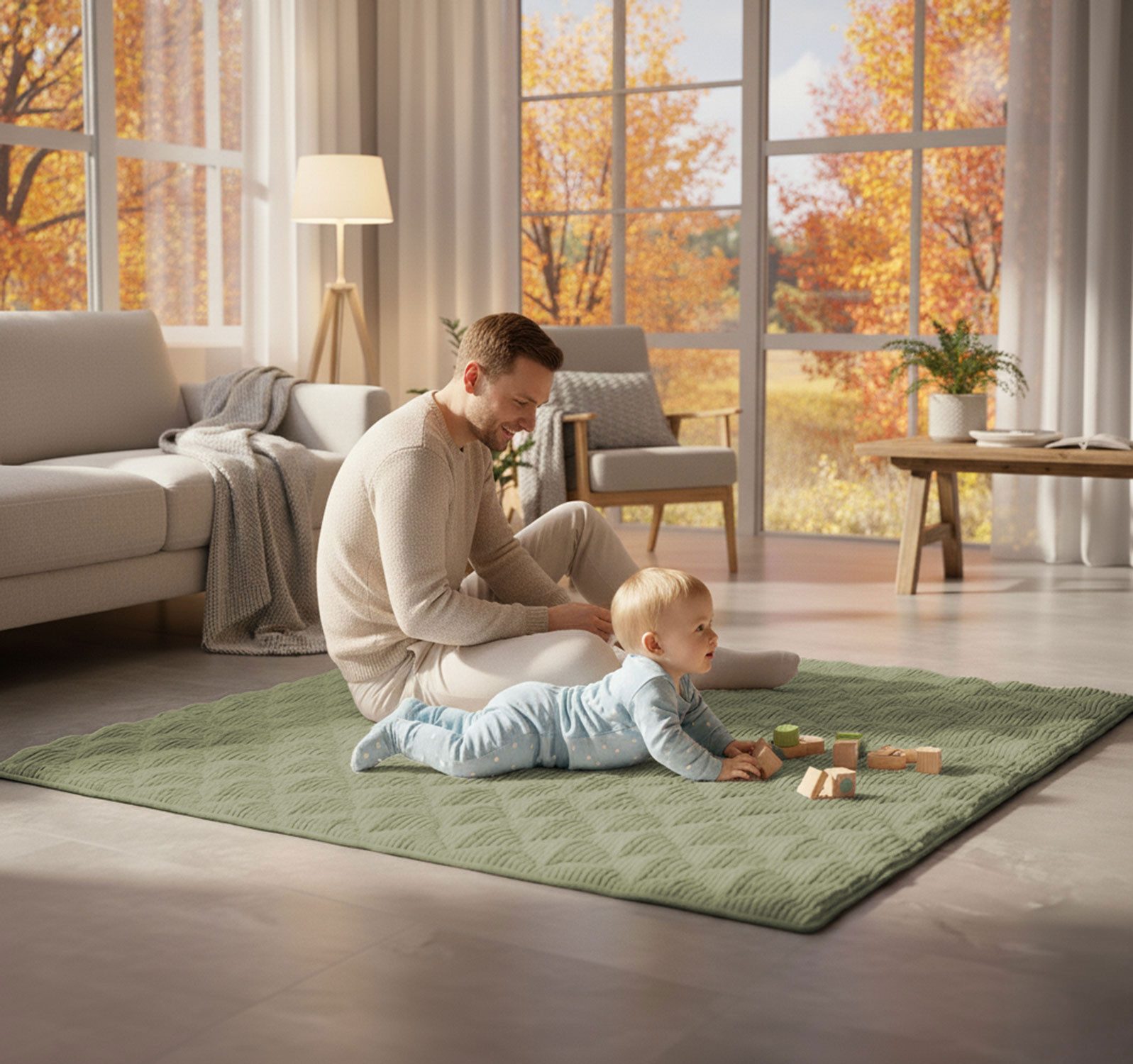 Krabbeldecke Soft-Cord wasserabweisende Sanosoft Babydecke Khaki Grün 120x120cm, Sanosoft, Öko-Tex und Made in Germany