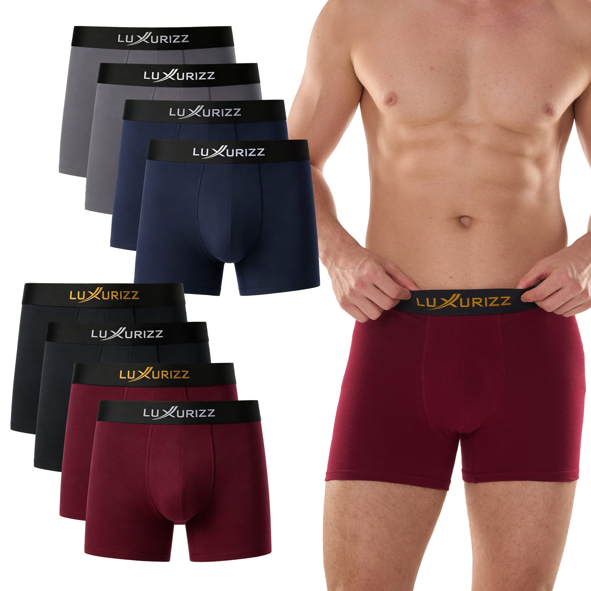 Luxurizz Boxershorts Herren Soft-Touch Baumwolle 8er Pack S-4XL (Packung, in Geschenk-Box)