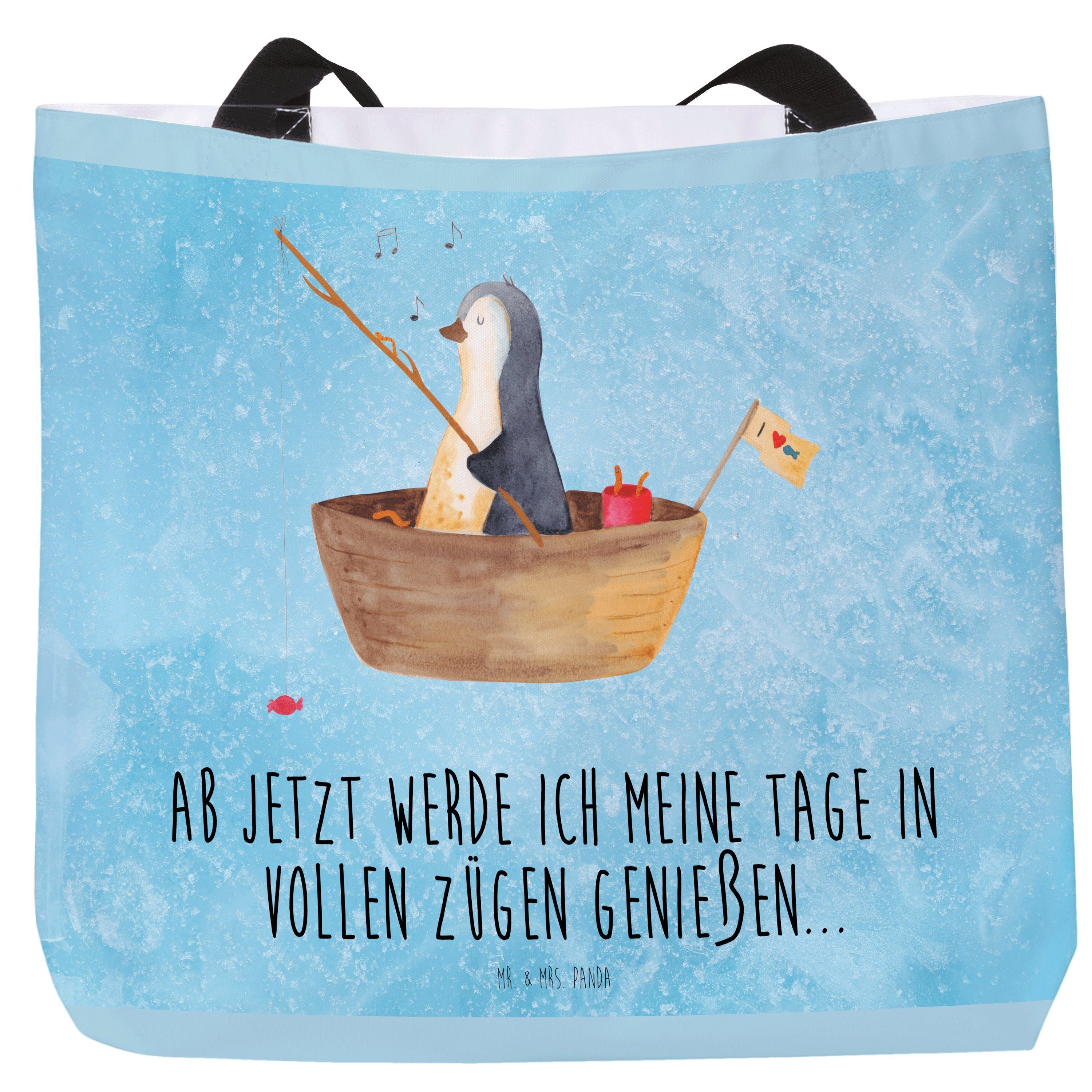 Mr. & Mrs. Panda Shopper Pinguin Angelboot - Eisblau - Geschenk, genießen, Motivation, Trennun (1-tlg)
