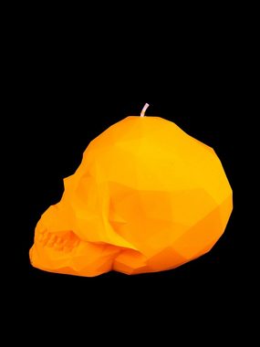 PSYWORK Formkerze Schwarzlicht Kerze Schädel Polygon Neon 16cm, Orange, UV-aktiv, leuchtet unter Schwarzlicht