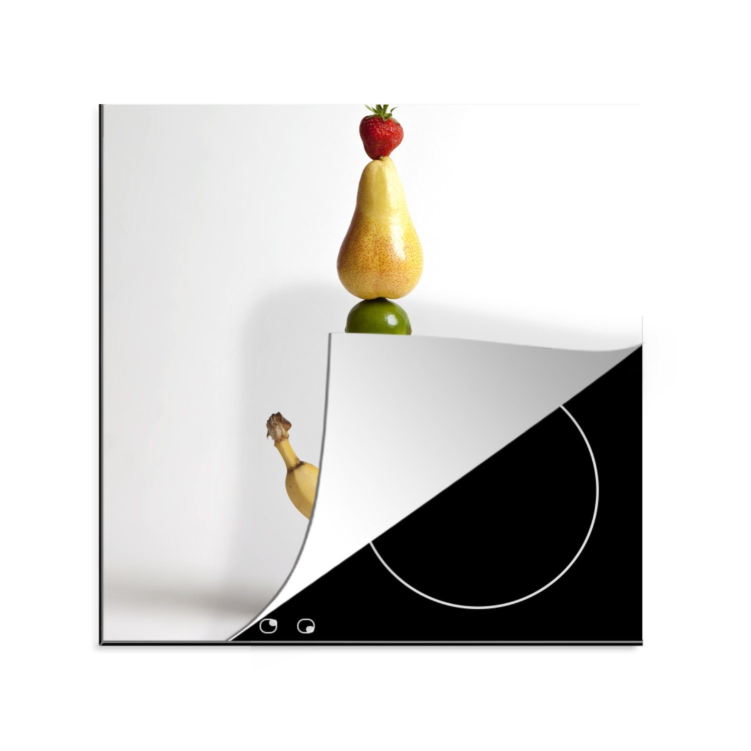 MuchoWow Herdblende-/Abdeckplatte Obst - Turm - Weiß, Vinyl, (1 tlg), 78x78 cm, Ceranfeldabdeckung, Arbeitsplatte für küche