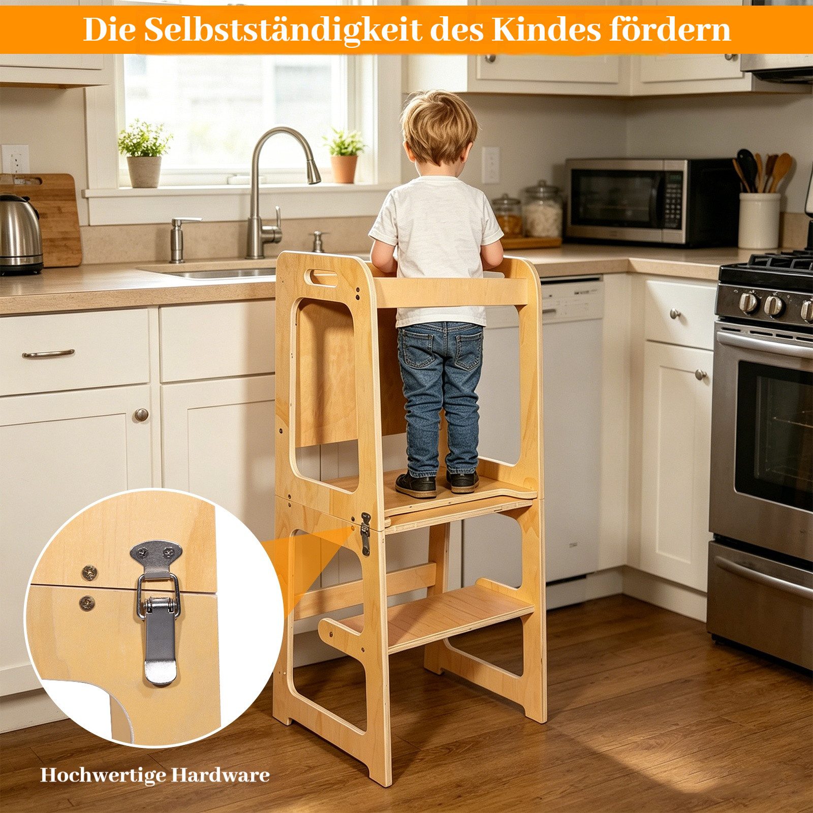 BlingBin Stehhilfe 3-in-1 Lernturm klappbar, verwandelbar in Schreibtisch und Stuhl (1er Set, 1 St), Beobachtungsturm mit Kreidetafel Für Kinder, für Küche Tisch Bad