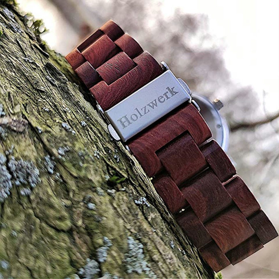 schwarz, Quarzuhr silber Holz Herren HAMBÜHREN & Holzwerk braun, Armband Uhr, Damen