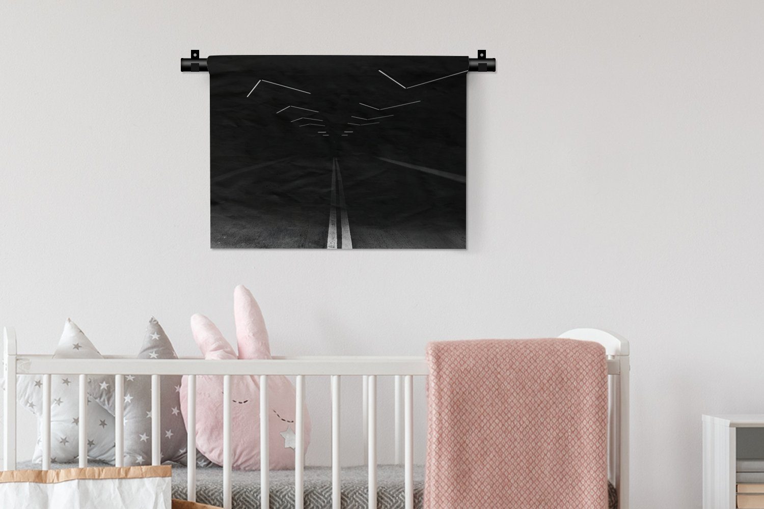 Wandbehang, für Schlafzimmer, Wohnzimmer, Weiß Tunnel, Straße - - MuchoWow - Wanddekoobjekt Kleid, Wanddeko Kinderzimmer Schwarz