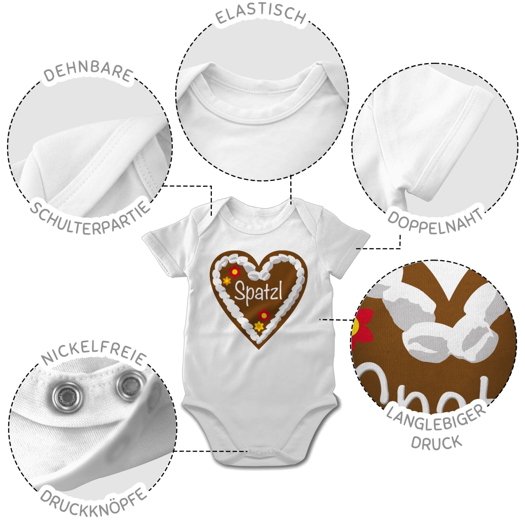 Spatzl 2 Weiß Baby Mode Outfit für Oktoberfest Shirtracer Lebkuchenherz Shirtbody