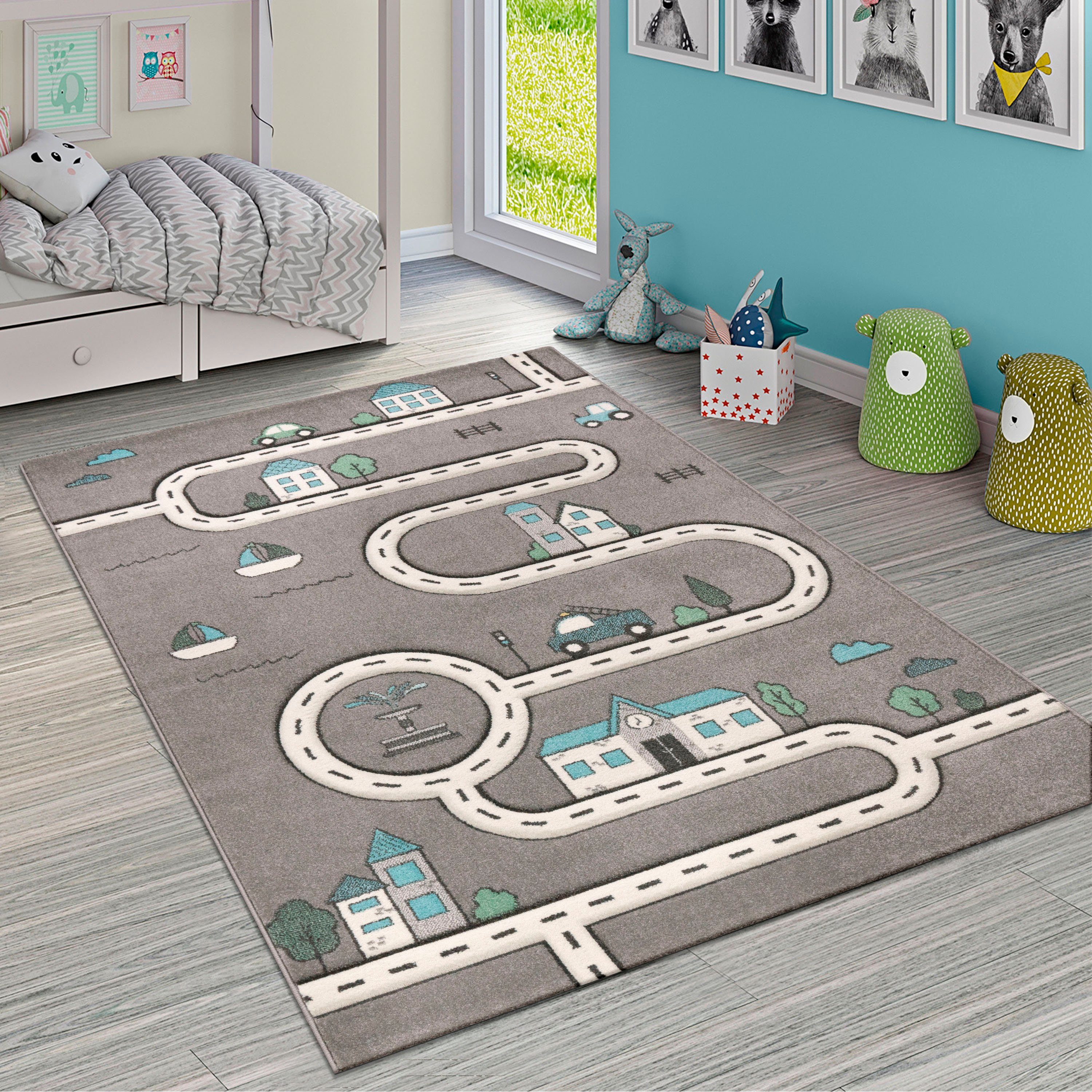 Kinderteppich Diamond 710, Paco Home, rechteckig, Höhe: 17 mm, Kurzflor, Straßen-Spiel-Teppich, Kinderzimmer