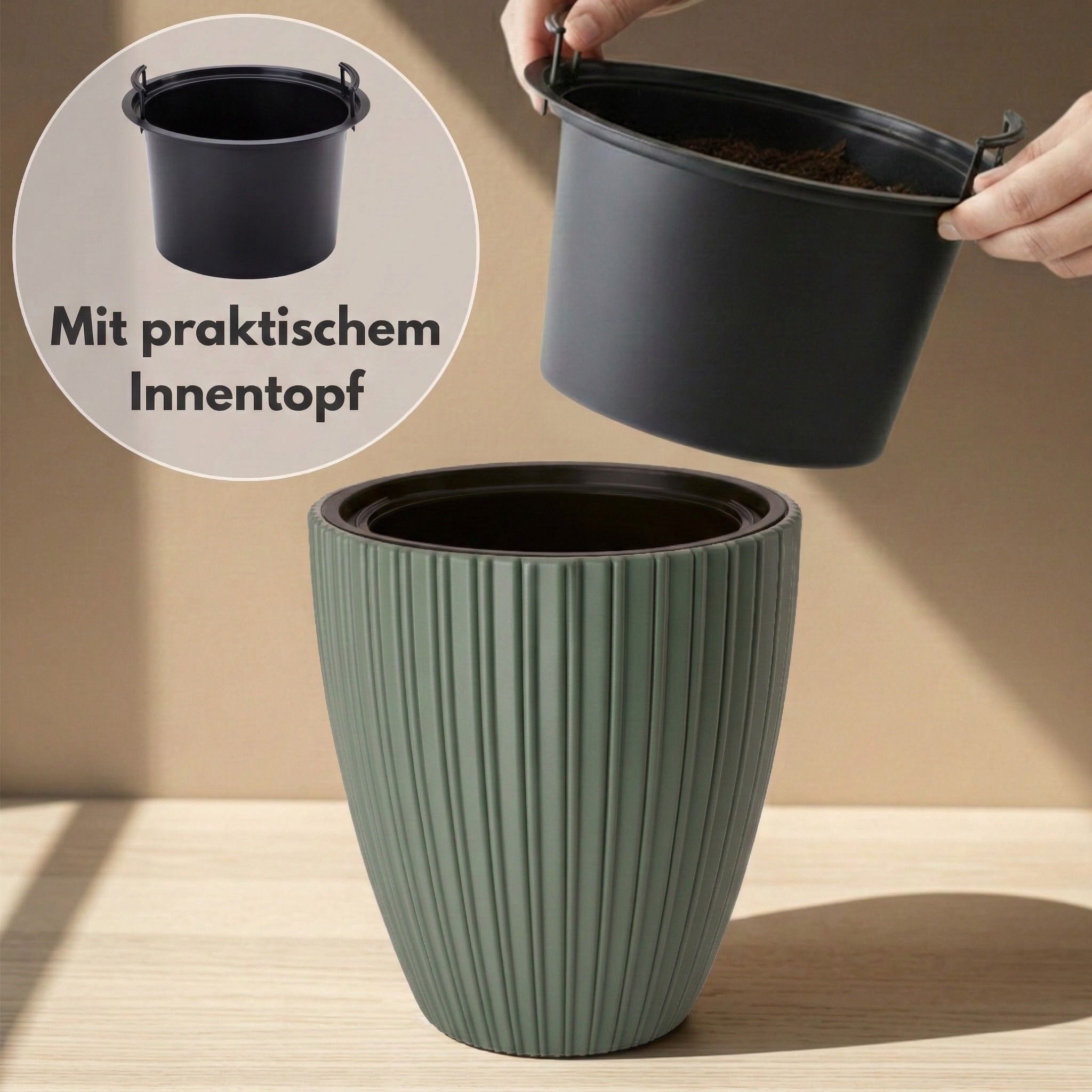 matches21 HOME & HOBBY Blumentopf Großer Outdoor Blumentopf ZENTO salbei-grün in 29 x 32 cm (1 St), Runder innen, außen Pflanztopf als wetterfester Pflanzen-Top – Bild 4 von 5