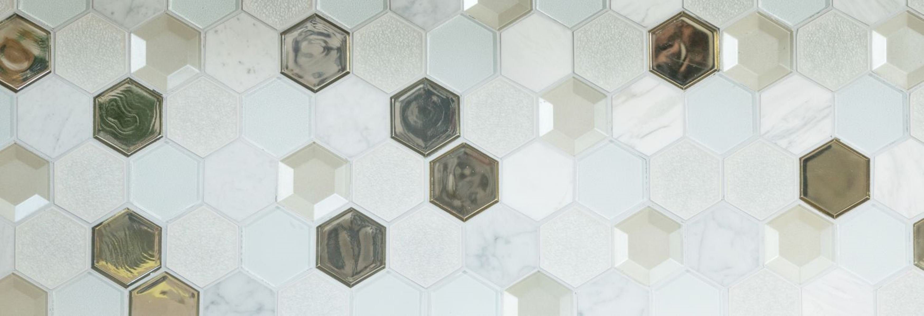 Glasmosaik glänzend Matten, Dekorative Mosaik 10 (Set, Naturstein 10-tlg), Wandverkleidung Küchenrückwand 3D / weiß Mosani