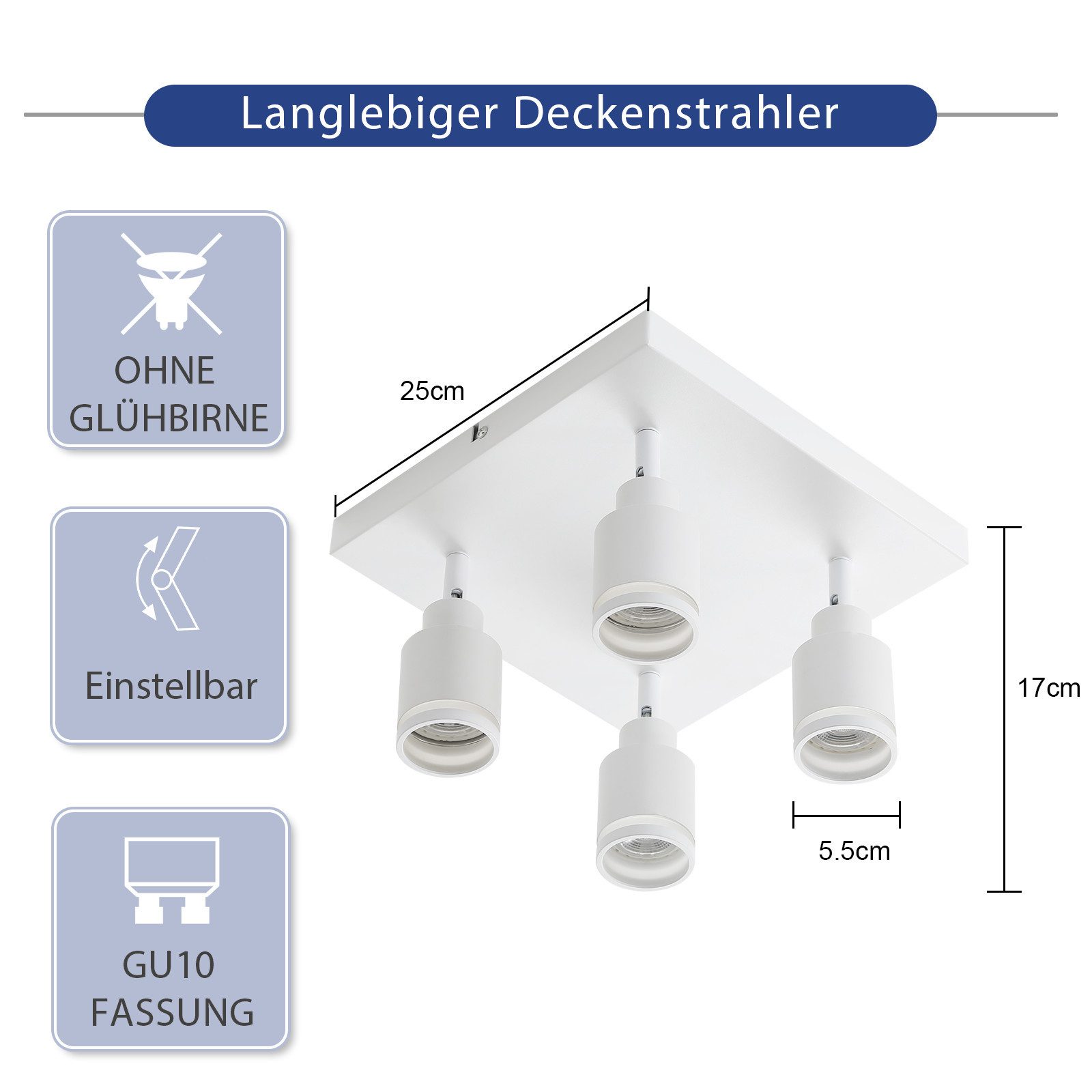 ZMH Deckenstrahler 4 Flammig Schwenkbar Deckenleuchte günstig online kaufen
