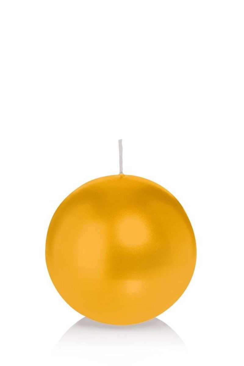 INNA-Glas Kugelkerze MAEVA in Cellophanfolie, gelb, Ø8 cm, 25h - Made in Germany