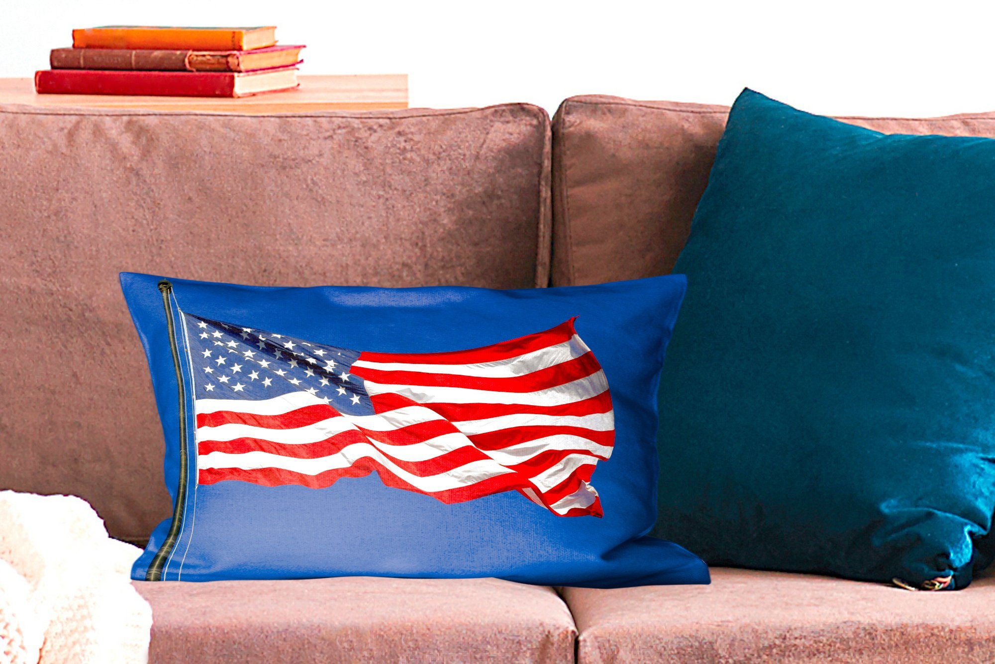 Schlafzimmer Dekokissen Hissende Flagge mit Staaten, der Wohzimmer Vereinigten Dekoration, Zierkissen, Füllung, Dekokissen MuchoWow