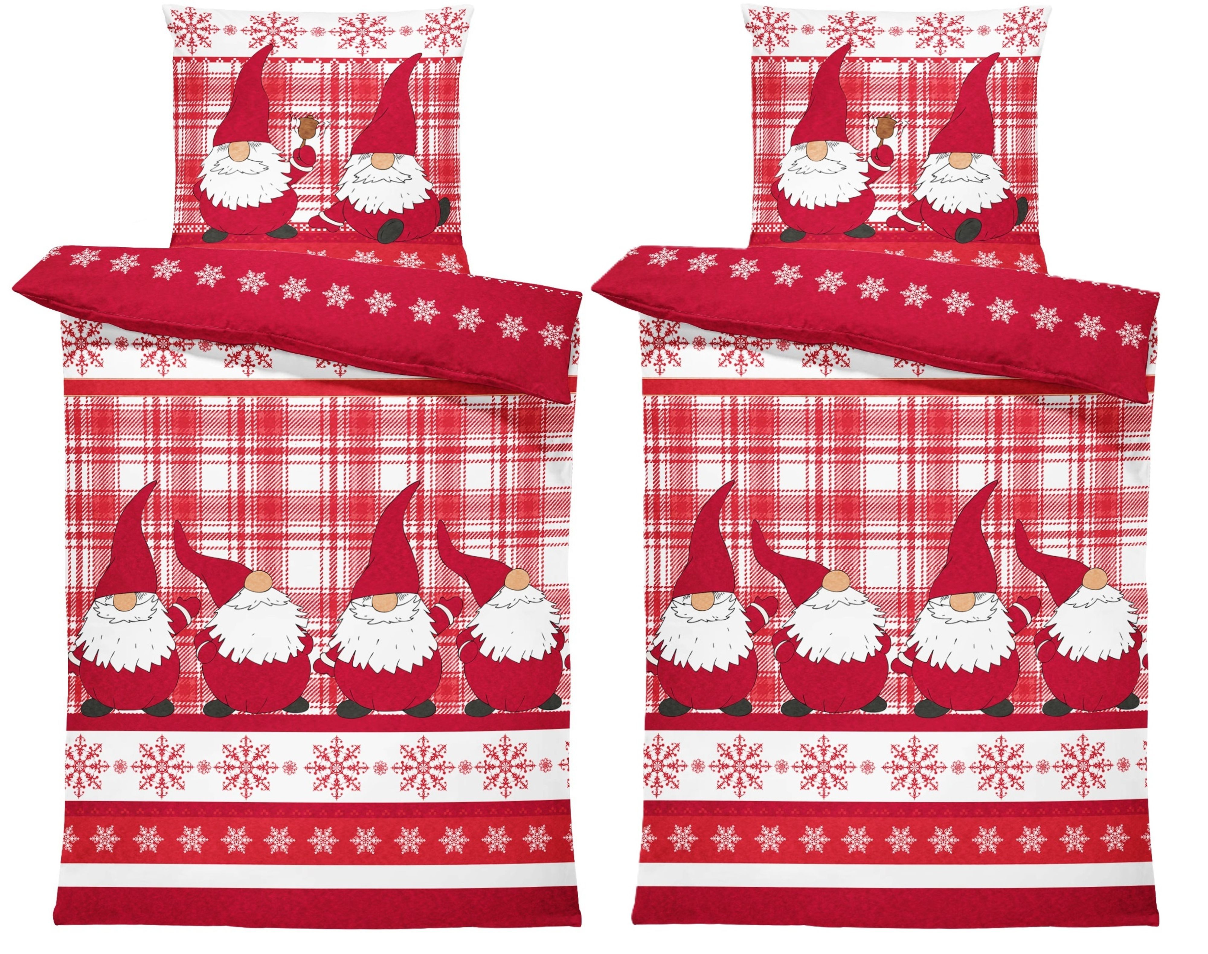 One Home Bettwäsche Winter Thermofleece, Fleece, 4 teilig, Weihnachten Wichtel Christmas, kuschelig flauschig warm weich Modern