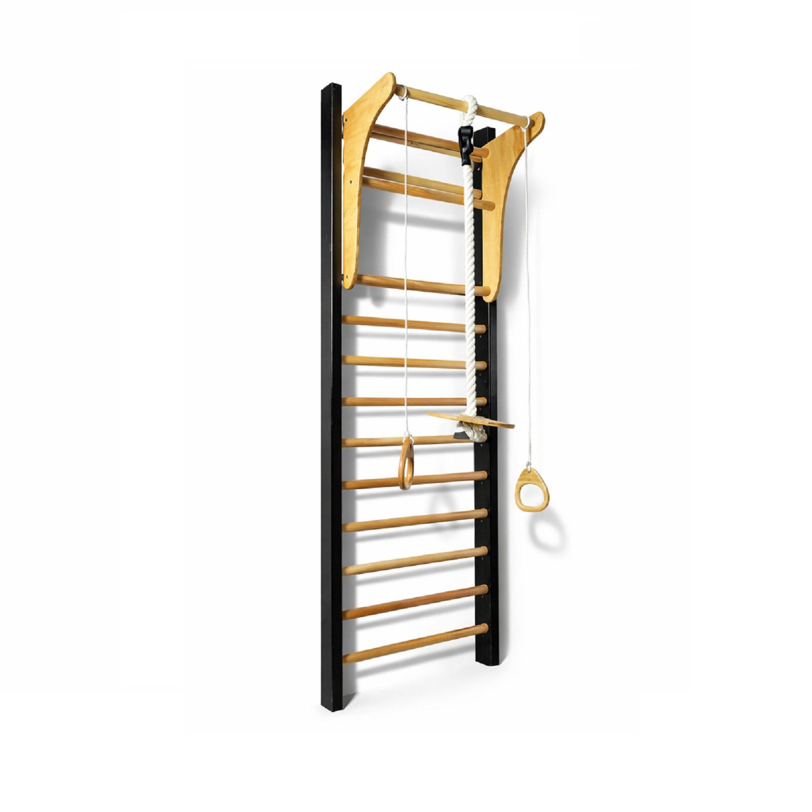 QLS Sprossenwand Multifunktionale Holz Gymnastikleiter 195x80 cm, 4in1 Wandmontage, Buchenholz, Kiefernholz, bis 100 kg