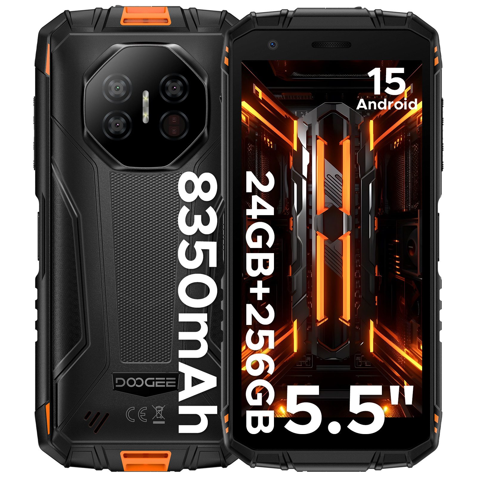 DOOGEE FIRE3ULTRA 5.5'' Android15 8350mAh 256GB Ohne Vertrag Outdoor Smartphone (5.5 Zoll, 256 GB Speicherplatz, 16 MP Kamera, 256GB,2TB TF, HD+/ 16MP AI Kamera, Dual SIM 4G/Widevine L1/Face ID)