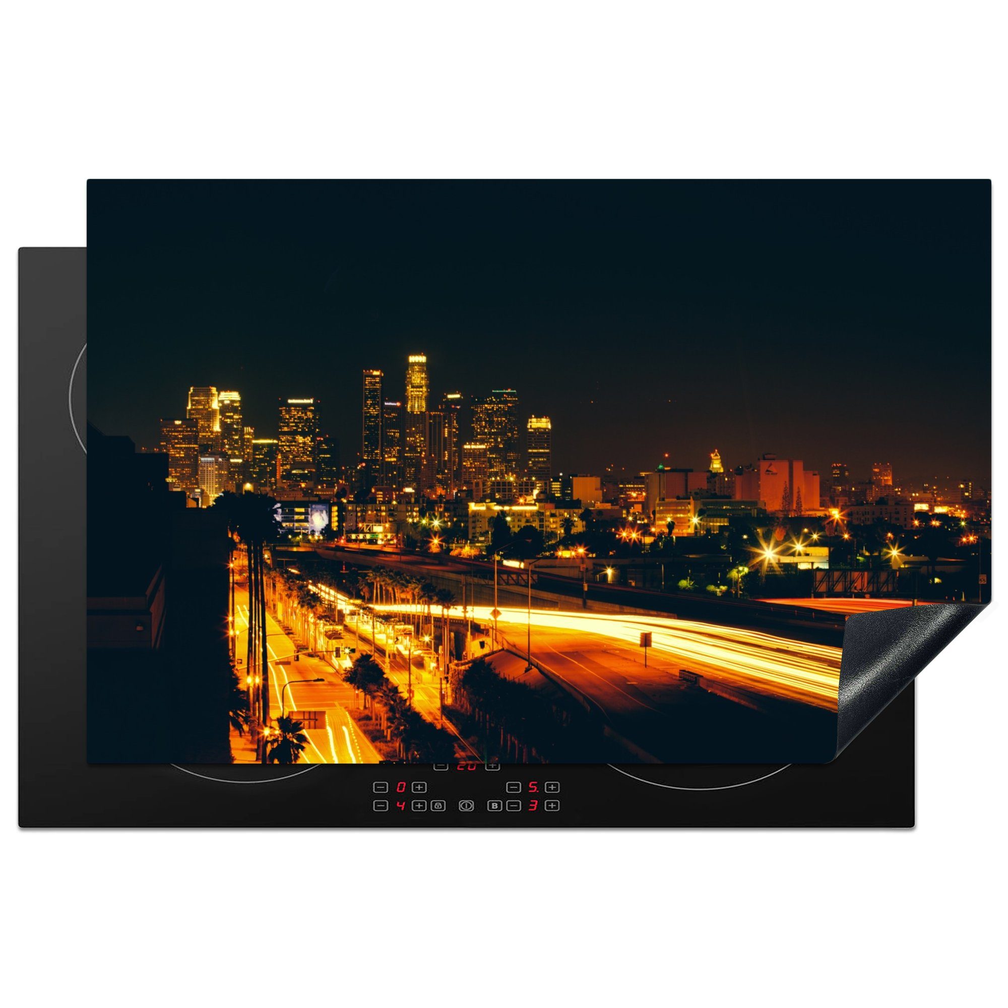 MuchoWow Herdblende-/Abdeckplatte Nacht - Stadt - Denver, Vinyl, (1 tlg), 81x52 cm, Induktionskochfeld Schutz für die küche, Ceranfeldabdeckung