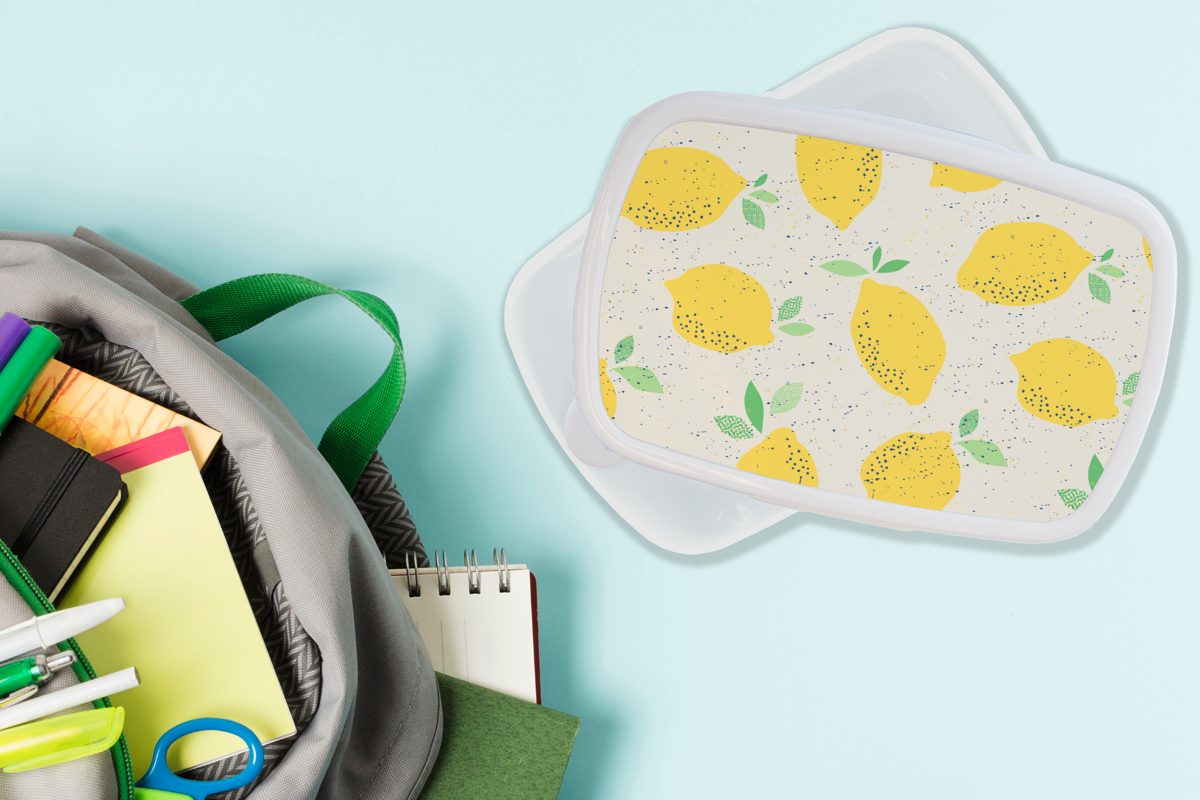 MuchoWow Lunchbox Zitrone - - Kunststoff, Obst Design, (2-tlg), weiß Kinder Mädchen Erwachsene, für für Brotbox und Brotdose, und Jungs Vintage 