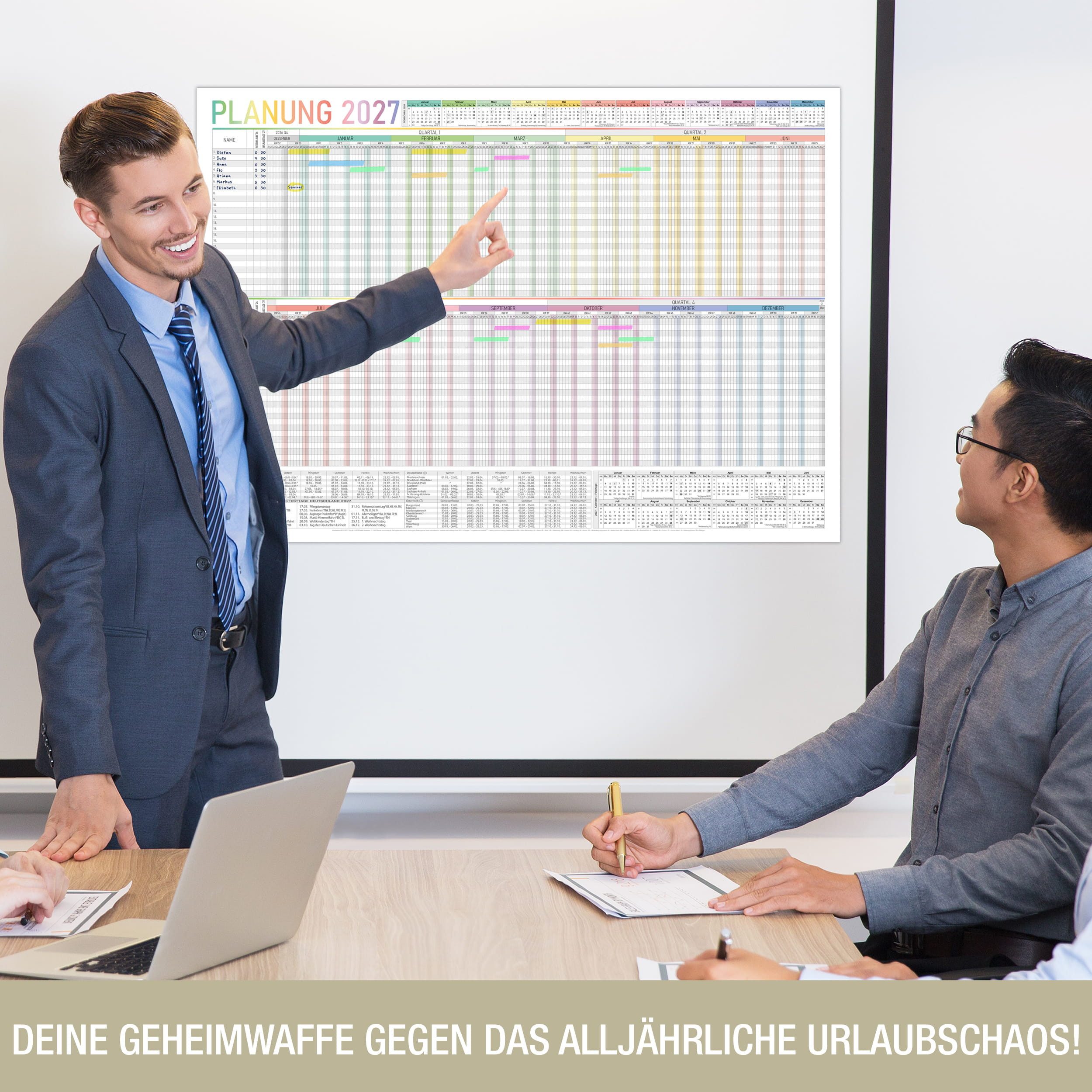 TOBJA Wandkalender Urlaubsplaner 2027 A1 Bunt – XXL Wandkalender 25 Personen, A1 XXL, 25 Personen, Regenbogen, Ferienübersicht – Bild 2 von 5