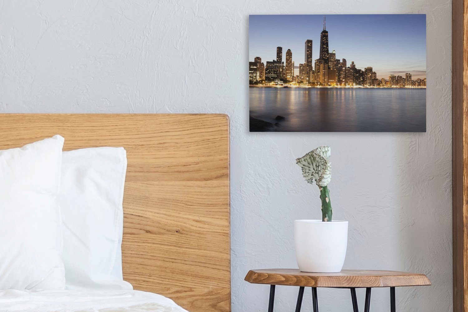 Wasser, Chicago OneMillionCanvasses® (1 Skyline cm Wanddeko, Leinwandbild St), - Aufhängefertig, 30x20 - Leinwandbilder, Wandbild