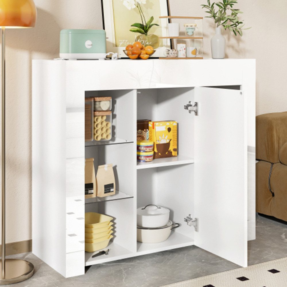 XDeer Buffet Modernes Buffet mit Hochglanz-Front, Kompakte Küchenschrank stilvolle Aufbewahrungslösung für Wohnzimmer – 95x35x83 cm
